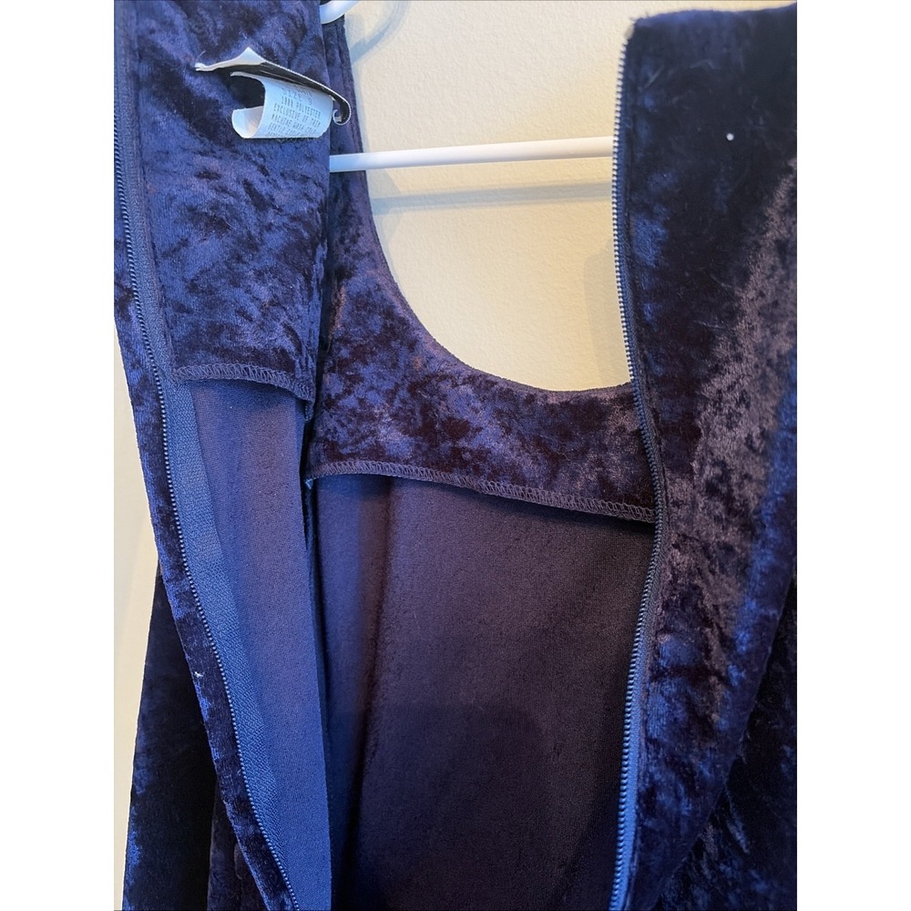 Vintage 90s Blue Velvet Midi Dress Y2K Bell Whimsigoth Skater Skirt 9 Sleeveless - Picture 11 of 16